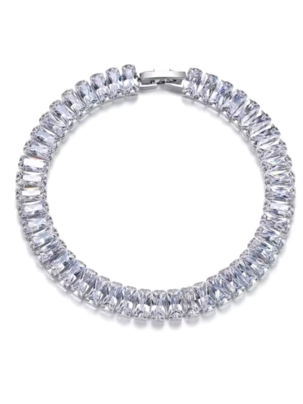 Swarovski Elements 925 Sterling Silver Baguette Tennis Bracelet NEW